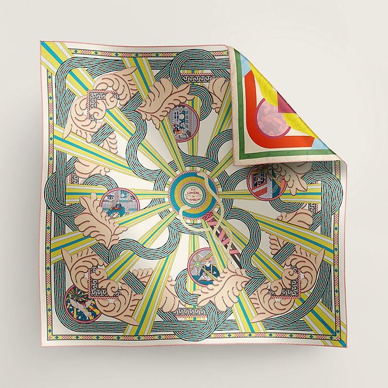 【華】HERMES Carre 90 double-face A la Lumiere du Flambeau Hermes Carre90 A La Lumiere Du Flambeau Double Face